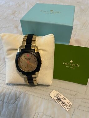 kate spade Two-Tone Stainless Steel Boyfriend Watch in Black & Gold